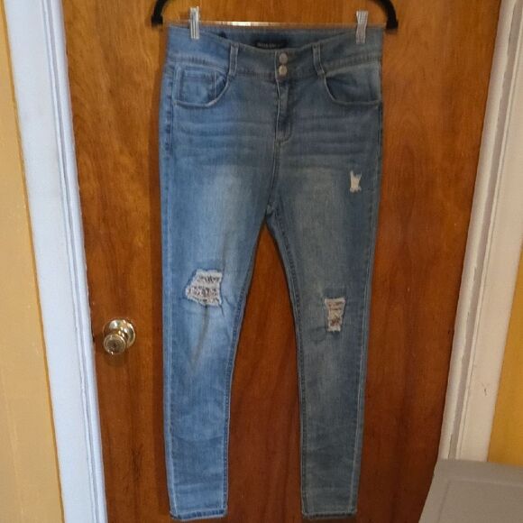 Imperial Girl Light Blue Distressed Skinny Jeans - Picture 1 of 7